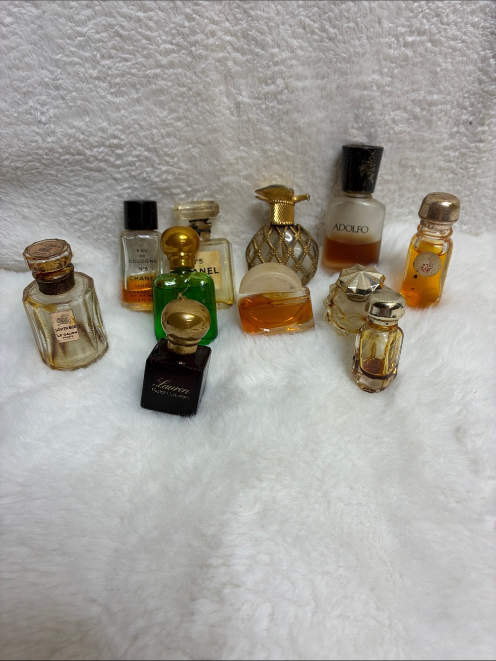 CHANEL Mini Perfume Bottle Lot — Amber, Gold, Green, Clear